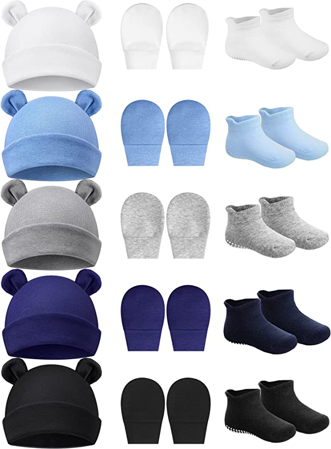baby hats, mittens, and socks