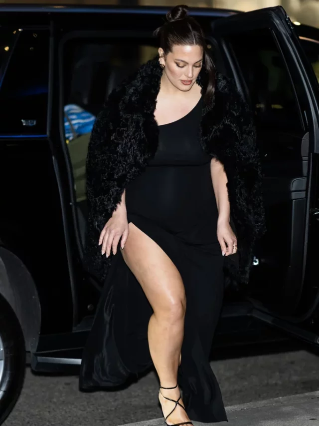 ashley graham black dress high slit