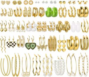 44 Pairs Gold Hoop Earrings Set for Women