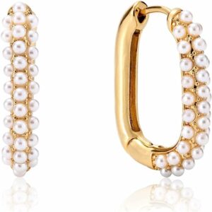 Kenivira Gold Pearl Hoop Earrings for Women