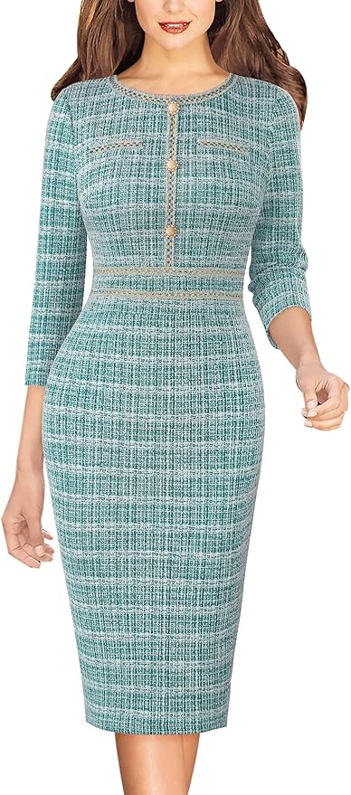 VFSHOW Womens Business Button Crew Neck